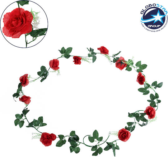 Globostar 78129 Künstliche Hängepflanze Dekorative Blumengirlande 10 Rote Rosen & Grünes Laub M20 X H220 X W20cm