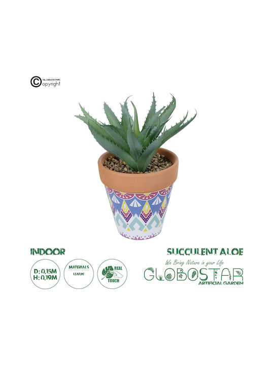 Globostar Artificial Garden Succulent Aloe Potted Plant 21053 Decorative Plant Aloe D15 X H19cm