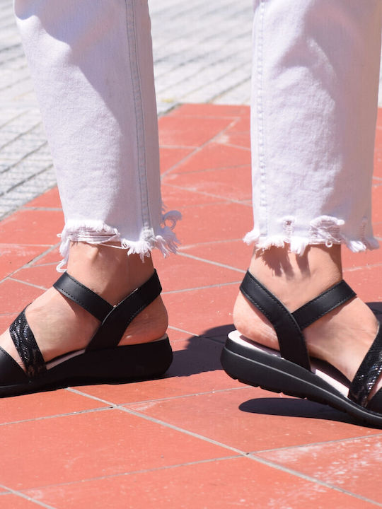 Leather Women's Flat Sandals Anatomic in Black Color