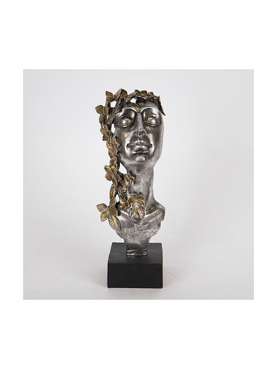 Decorative Resin Sculpture Woman Butterflies Flowers Silver-Gold-Black Color 13x11.5x33.5cm 13920 752-27028