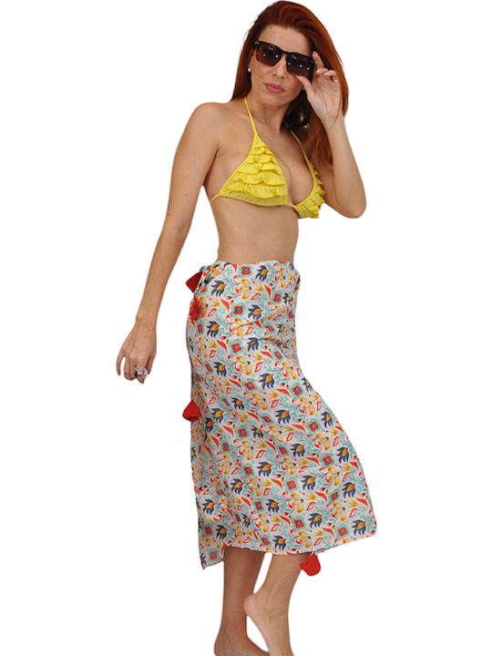 Brims Trims Cotton Pareo Scarf White Floral