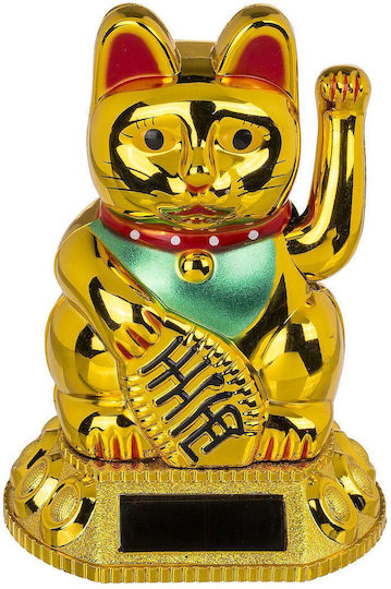 Out of the Blue Decorative Cat Made of Plastic Maneki Neko in Gold 5.5x5.5x8.5cm