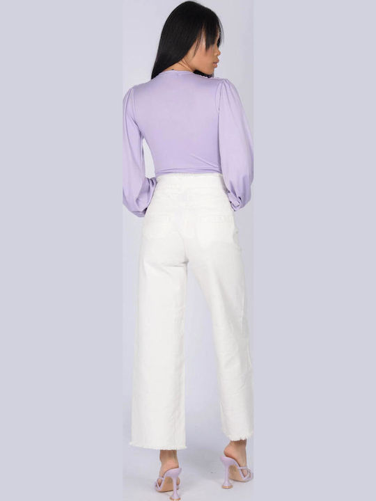 Bodysuit Σούρες Στους Ώμους Λιλά