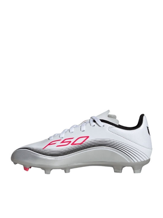 F50 Messi League FG/MG Kids Soccer Cleats & Shoes Molded Cloud White Lucid Red Silver Metallic