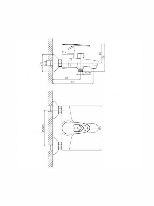 Inter Ceramic Αναμεικτική Μπαταρία Ντουζιέρας Πλήρες Σετ Ασημί