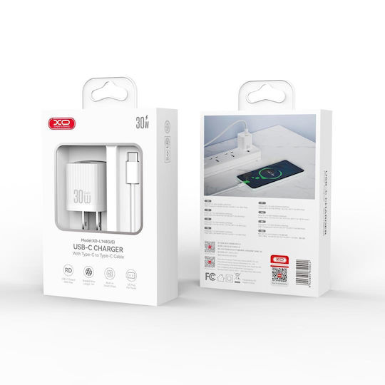 XO Charger GaN with USB-C Port and Cable USB-C - Lightning 30W Power Delivery Whites (L148)