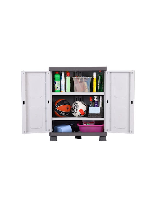 Double Door Wardrobe Ivi Plastic with 2 Shelves Grey / Charcoal 73x44x96cm