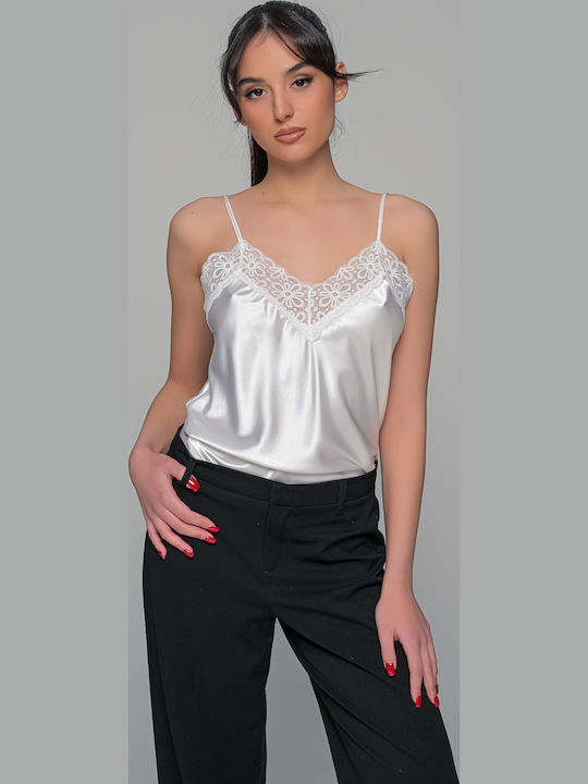 Damen Satin Lingerie Top Blumen mit Spitze Ivory Coast