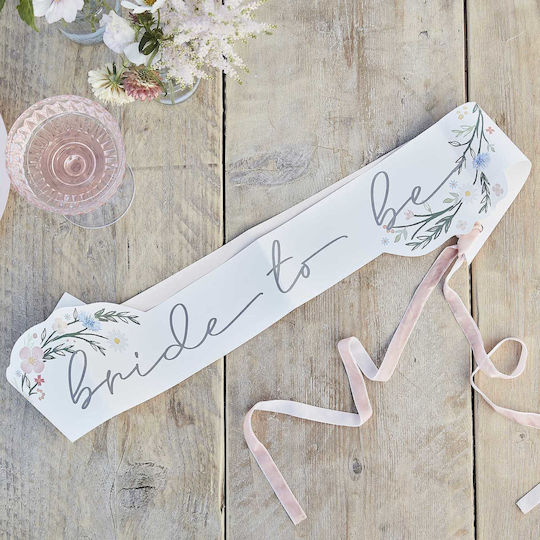 Bride To Be Κορδέλα Λευκή Floral Θέμα Γκρι Γράμματα 1 Τεμ