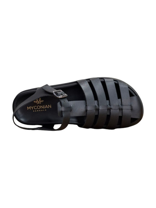 Leather Women's Flat Sandals Flatforms in Black Color