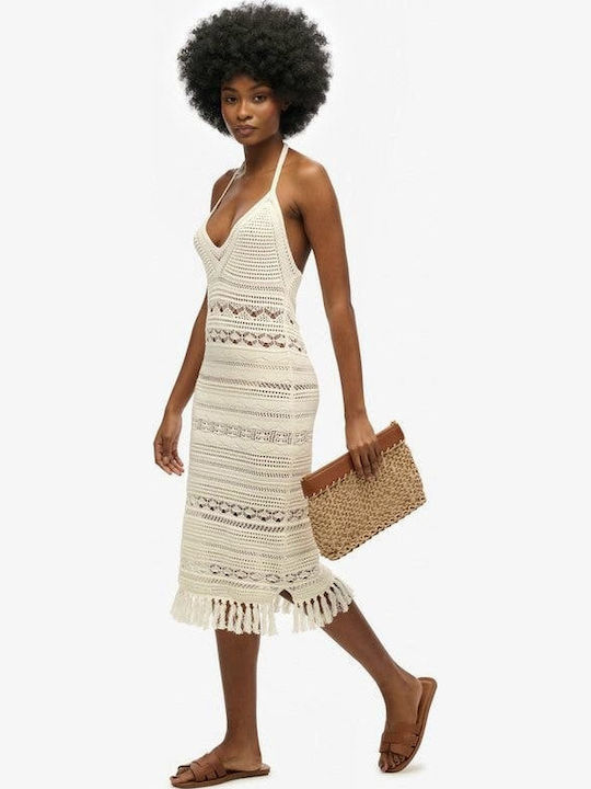 Tassel Summer Midi Knitted White Dress