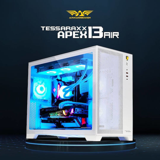 Armaggeddon Tessaraxx Apex 13 Air Gaming Midi Tower Computer Case with Window Panel and RGB Lighting White