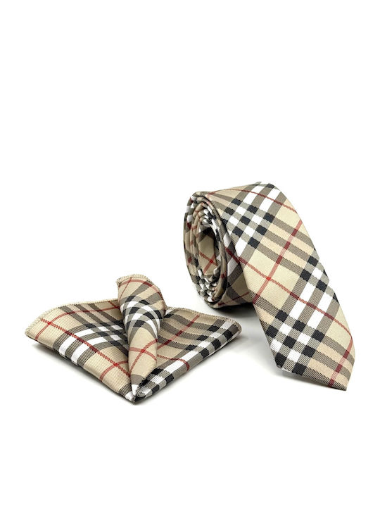 Legend Accessories Set of Men's Silk Printed Tie in Beige Colour