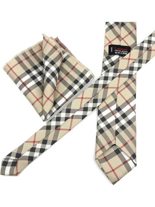 Legend Accessories Set of Men's Silk Printed Tie in Beige Colour