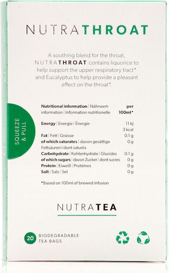 Nutra Tea Throat Eucalyptus & Marshmallow Root Λαιμό Θεραπευτικό Αφέψημα 40gr 20 Φακελίσκοι