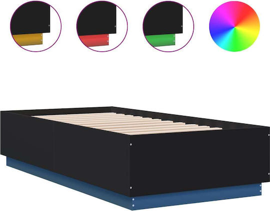 Single Wooden Black Bed Base with Slats for Mattress 90x190cm