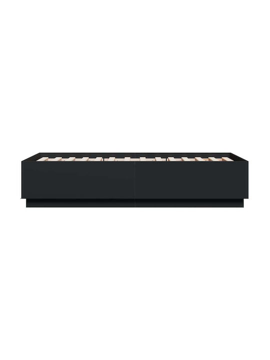 Single Wooden Black Bed Base with Slats for Mattress 90x190cm