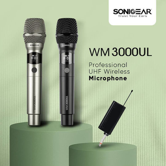 Sonic Gear WM 3000UL Ασύρματο Μικρόφωνο Χειρός για Φωνητικά σε Γκρι Χρώμα Obsidian