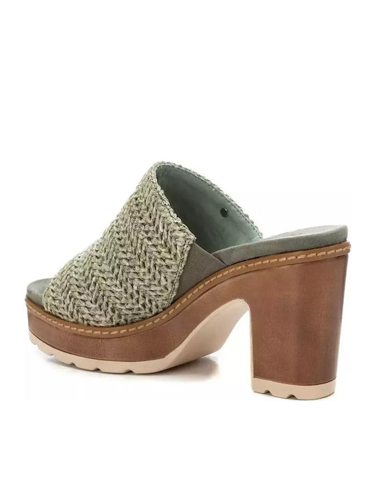 Mules with High Heel in Khaki Color