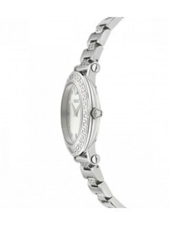 Versace Greca Γυναικείο Ρολόι 35mm Μπαταρίας με Ασημί Μεταλλικό Μπρασελέ