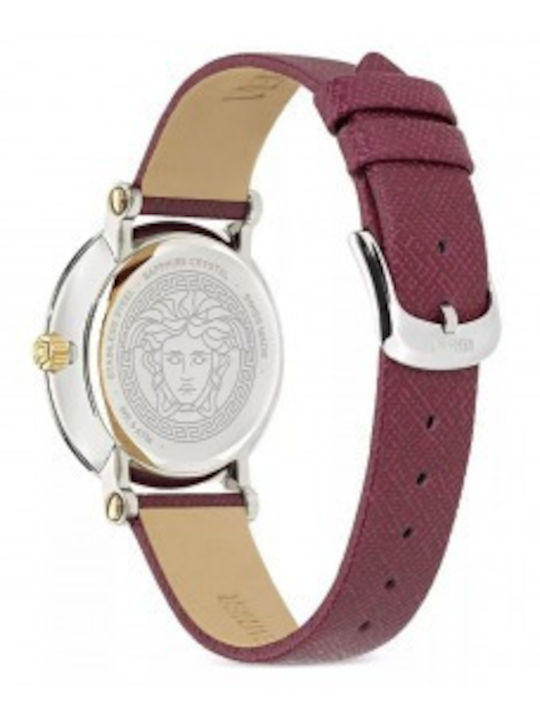 Versace Greca Γυναικείο Ρολόι 35mm Μπαταρίας με Μπορντό Δερμάτινο Λουράκι