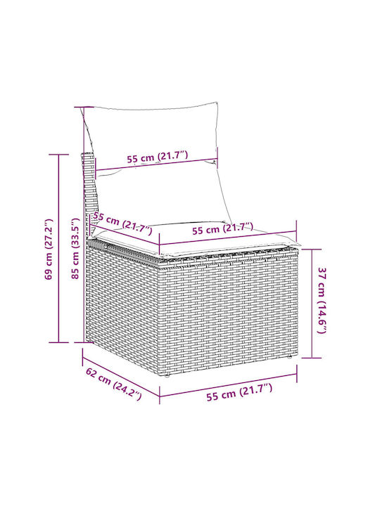 Corner Sofa Outdoor Rattan with Pillows 55x55x37cm