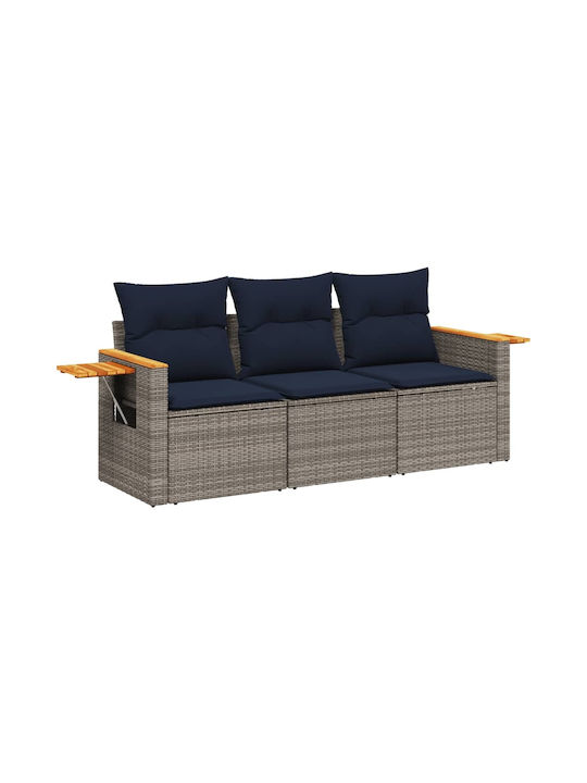 Three-Seater Outdoor Rattan Sofa with Cushions 55x55x69cm
