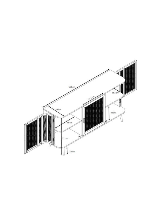 Μπουφές Monmarte Ξύλινος Φυσικό 150x39x77cm