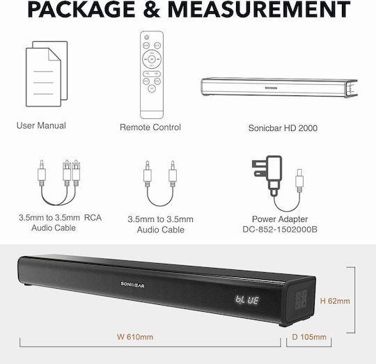 Sonic Gear SONIC BAR HD 2000 Безжични компютърни тонколони Компютърни тонколони 2.0 с Bluetooth и мощност 80W в Черен цвят