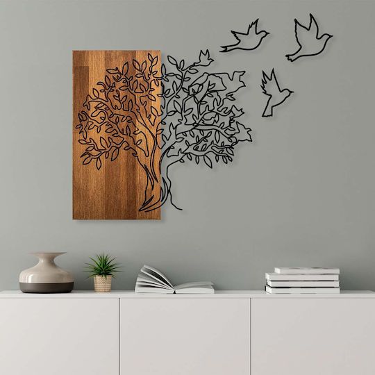 Διακοσμητικό Τοίχου Tree Birds 891tnl2348 61x58cm Walnut-black Wallity Μέταλλο Ξύλο