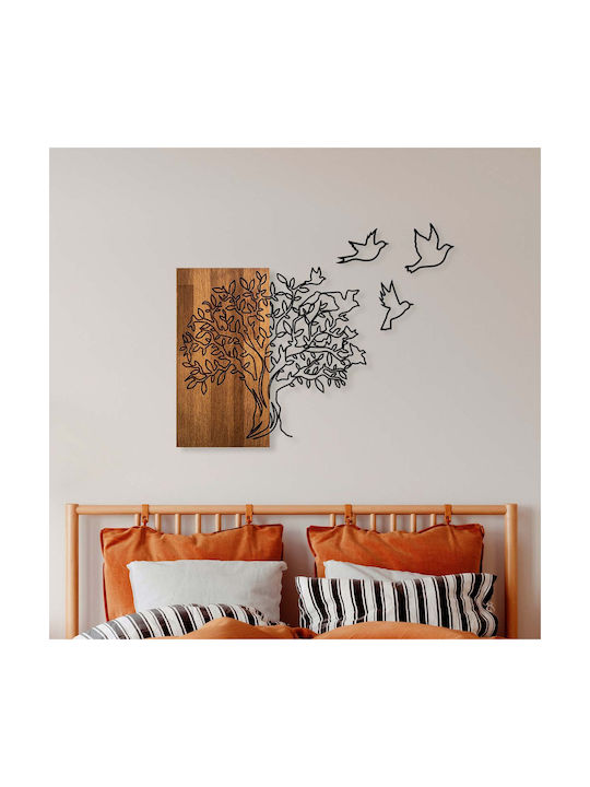Wall Decor Tree Birds 891tnl2348 61x58cm Walnut-black Wallity Metal Wood