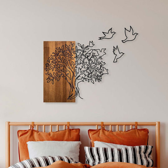 Decor de Perete Copac Păsări 891tnl2348 61x58cm Nuc-negru Wallity Metal Lemn