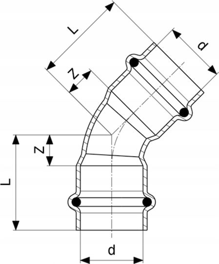 15mm 45° Bogen Gas Profipress Viega