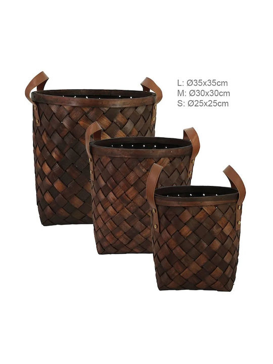 Brauner Korb mit Ledergriff Set/3 L 35x35 M 30x30 S 25x25cm Brauner Korb mit Ledergriff Set/3 L 35x35 M 30x30 S 25x25cm