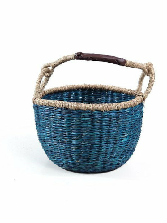 Soulworks Decorative Basket Wicker with Handles Blue-Natural 20x20x14cm