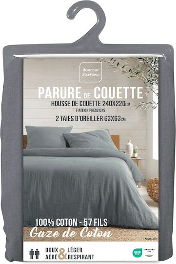 Douceur d'Intérieur Παπλωματοθήκη Βαμβακερή Υπέρδιπλη 240x220 Gauze Angelia Grey