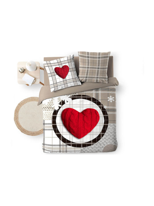 Douceur d'Intérieur Duvet Cover Set Cotton Queen with 2 Pillowcases 220x240 Love Mountain Brown