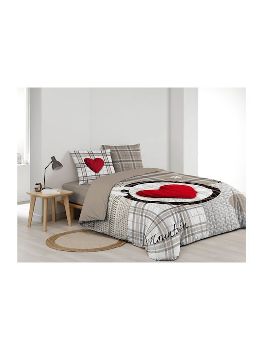 Douceur d'Intérieur Duvet Cover Set Cotton Queen with 2 Pillowcases 220x240 Love Mountain Brown