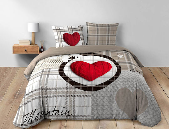 Douceur d'Intérieur Duvet Cover Set Cotton Queen with 2 Pillowcases 220x240 Love Mountain Brown