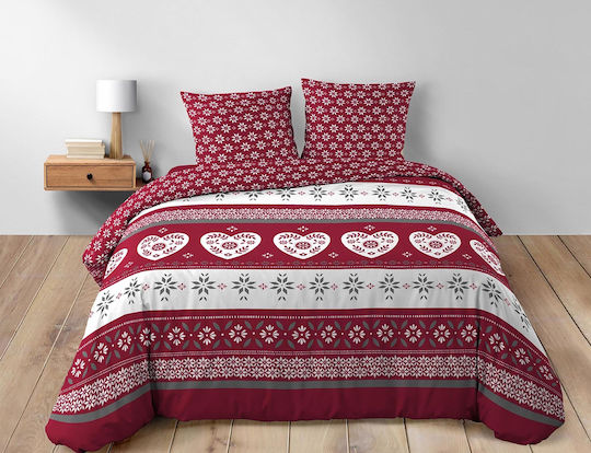 Douceur d'Intérieur Alpage Cotton Duvet Cover Set 220x240cm Super King with 2 Burgundy Pillowcases