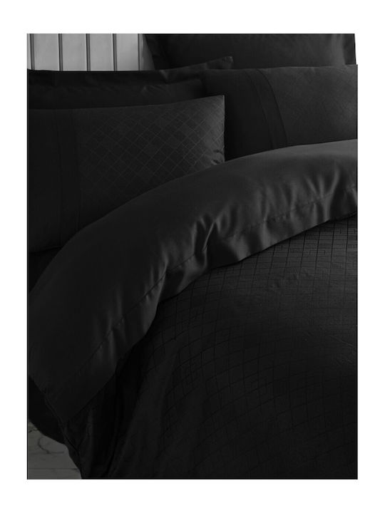 Cotton Box Duvet Cover Set Double with 2 Pillowcases & 1 Sheet 200x220 Black