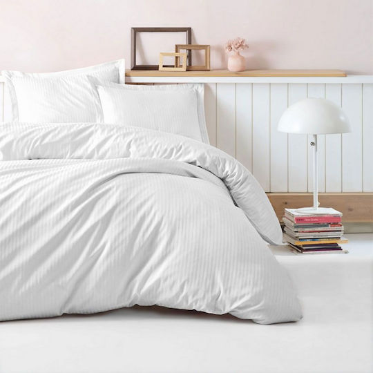 Mijolnir Σετ Διπλή 200x220cm Premium Stripe Λευκό
