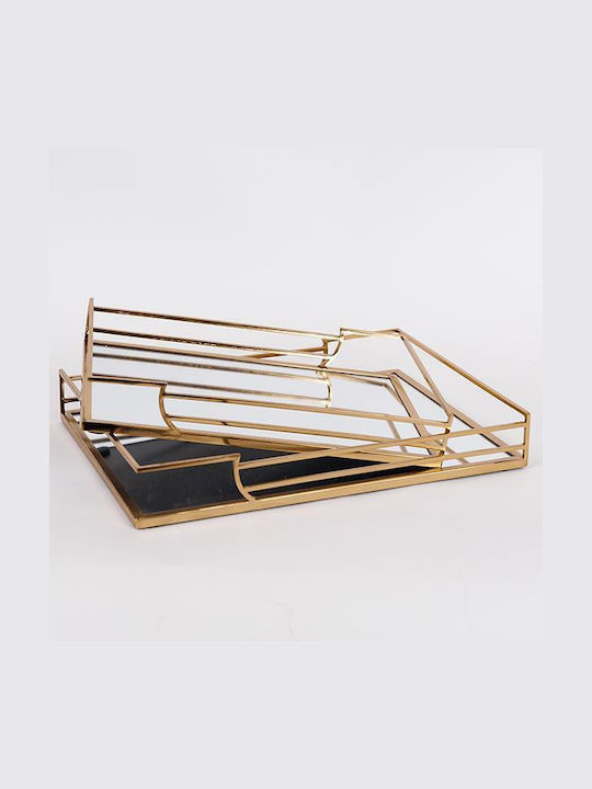 Metallic Rectangular Decorative Tray with Mirror 35x25x5cm 2pcs