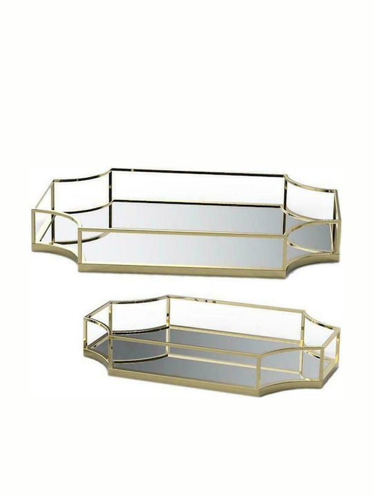Inart Metallic Rectangular Decorative Tray with Mirror 35x25x5cm 2pcs