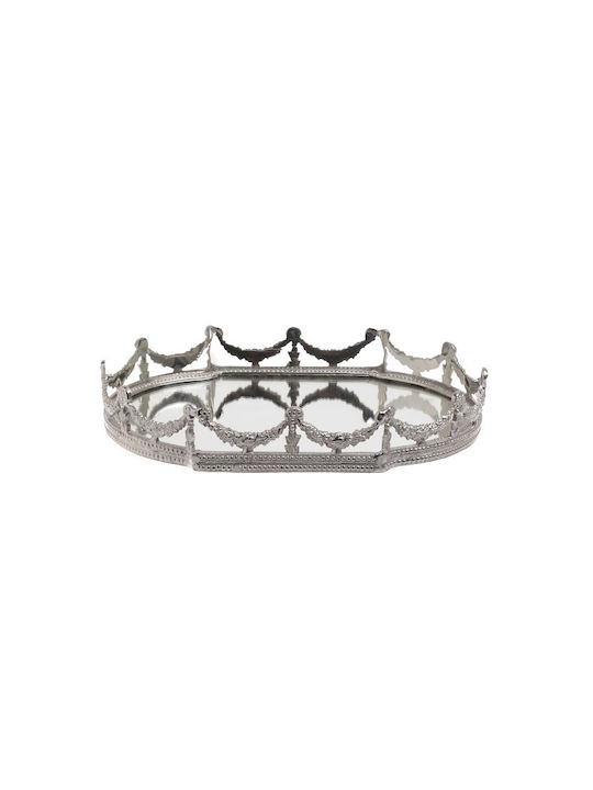 Inart Διακοσμητικός Δίσκος Metallisch Tablett/Spiegel vernickelt 29x20x7 Oval mit Spiegel 29x20x5cm 1Stück