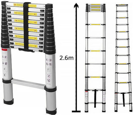ForHome Teleskopische Leiter Aluminium 10 Stufen mit maximaler Höhe 3.2m