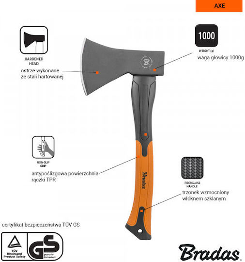 Bradas KT-SF1100 Τσεκούρι Σχισίματος Βάρους 1kg με Λαβή Fiberglass