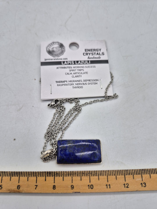 Lapis Lazuli Necklace with Silver Bezel and Steel Chain – 24 cm