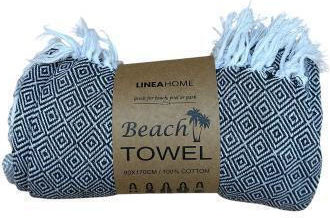 Linea Home Beach Towel Pareo Cotton Petrol Blue With Fringes 90x170cm