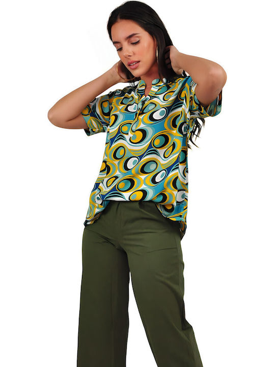 Kurzärmelig Damen Hemd Colorful Druck